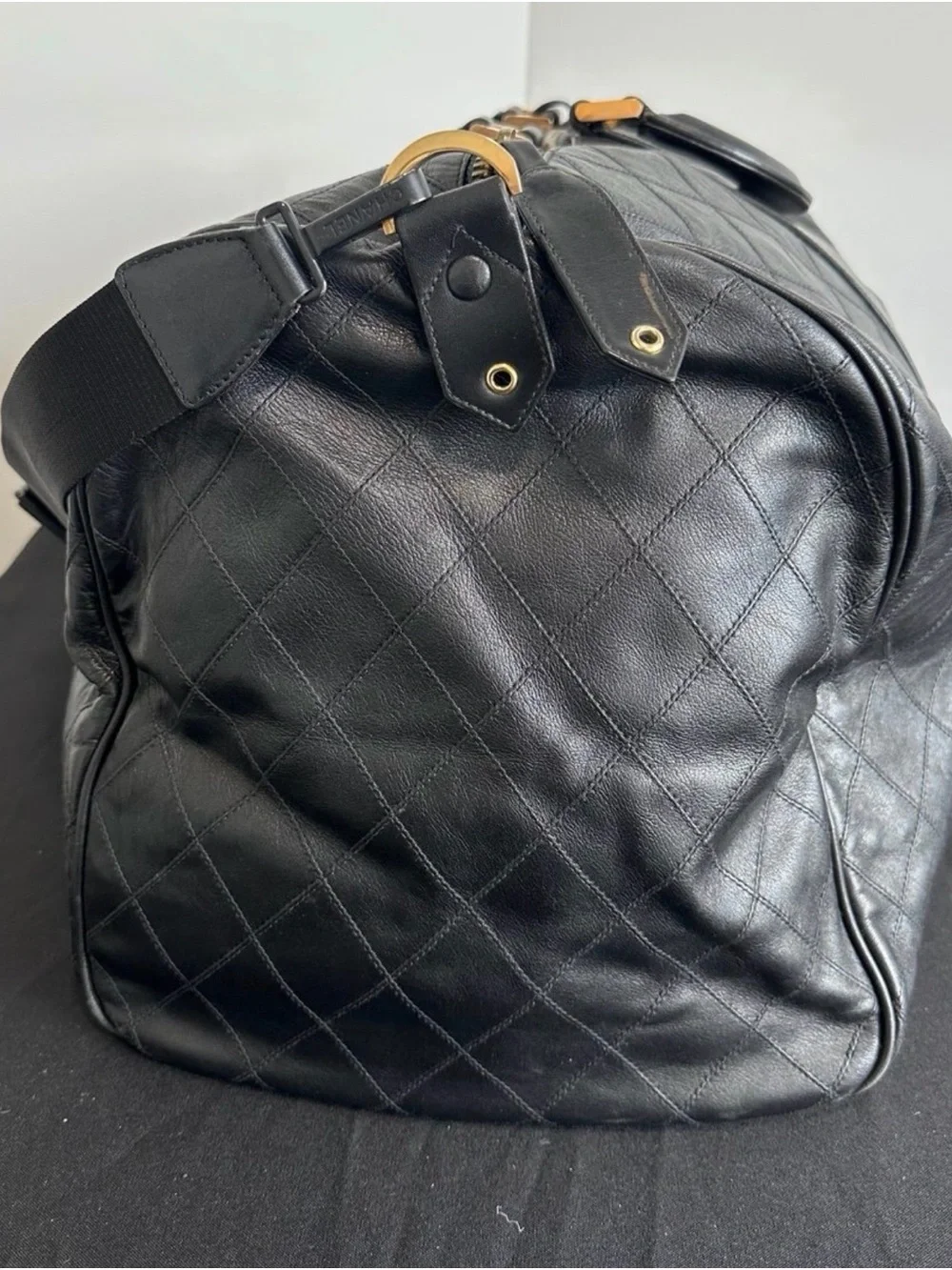 Authentic vintage Chanel Black Quilted Large Leather Weekender Duffle Bag